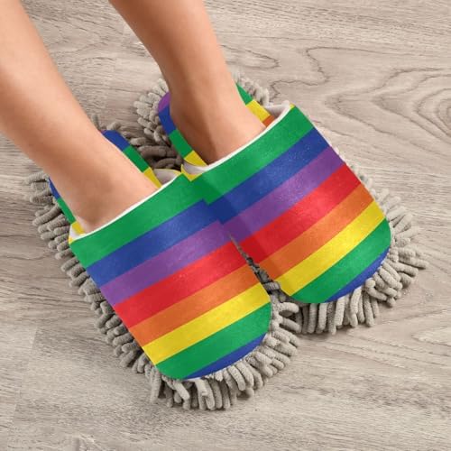 Sinestour Rainbow Striped Mop Slippers for Cleaning