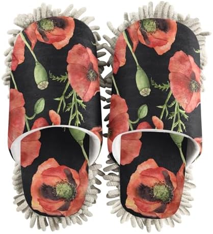 Sinestour Poppies Mop Slippers for Floor Cleaning 1