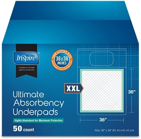 Inspire Extra Large Absorbent Bed Pads for Incontinence 36x36 50-Pack
