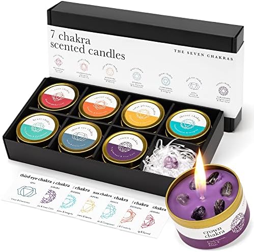 Chakra Candle Box Set of 7 with Crystals Spiritual Gifts Aromatherapy Candles