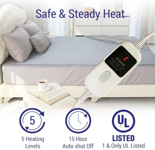 ILWOUL Heated Mattress Pad with 5 Heat Settings and Dual-Zone Control
