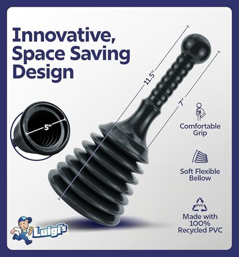 Luigis Black Accordion Plunger for Sinks and Drains