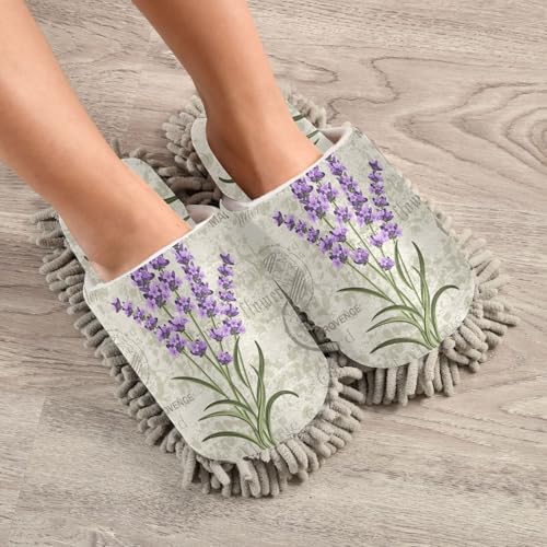 Sinestour Mop Slippers with Lavender Purple Design for Floor Cleaning