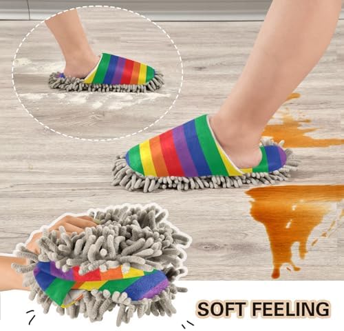 Sinestour Rainbow Striped Mop Slippers for Cleaning