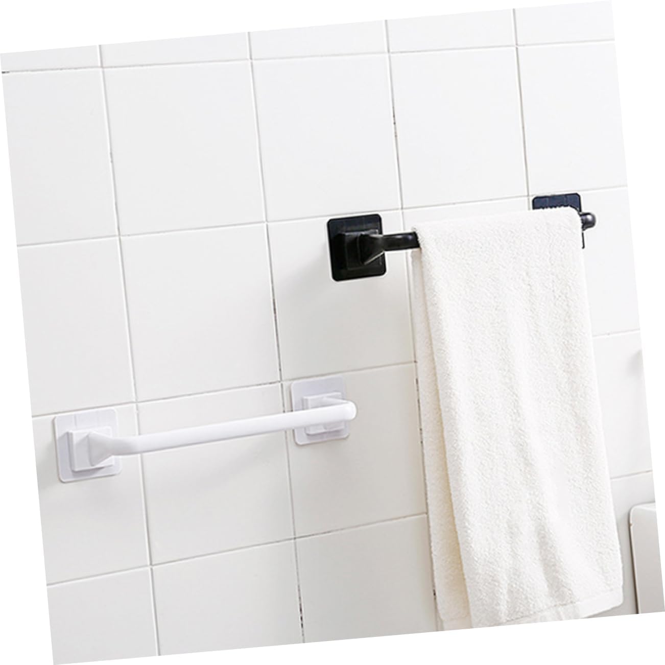 HOMSFOU Minimalist Plastic Towel Bar No Drill Adhesive Holder