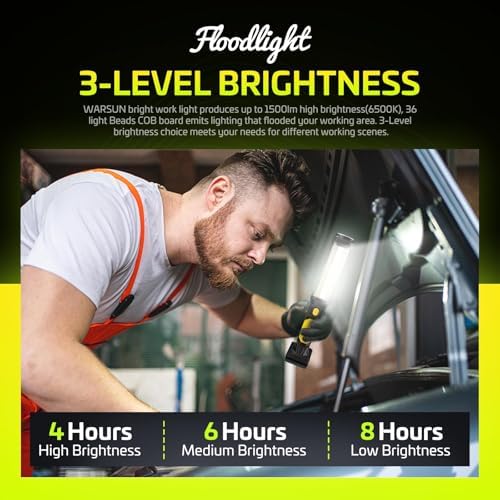 WARSUN Rechargeable LED Work Light 1500 Lumens Magnetic Base