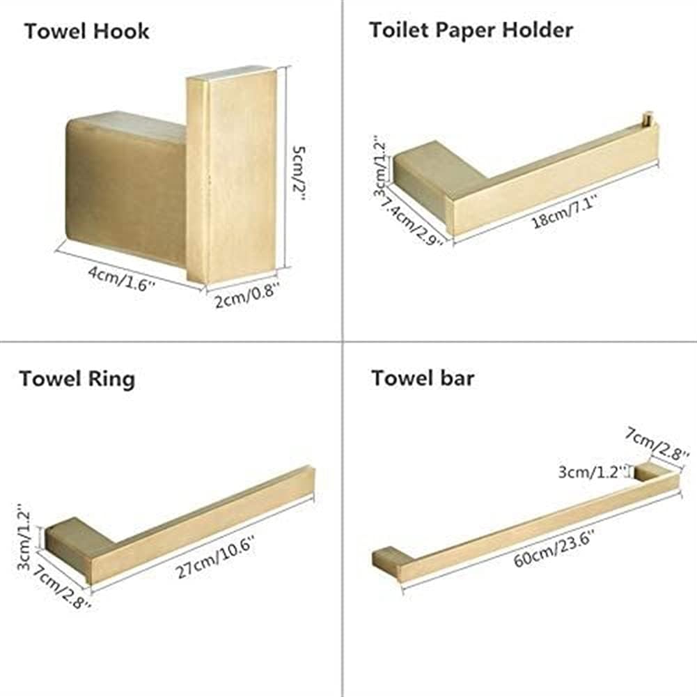Brushed Gold Towel Rail with Hook and Paper Holder