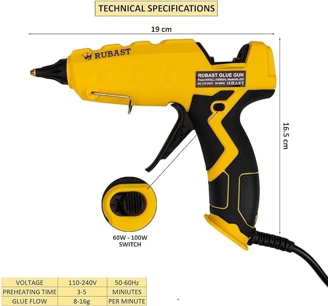 RUBAST Heavy Duty Hot Glue Gun with 60100W Dual Power and 2 Nozzles