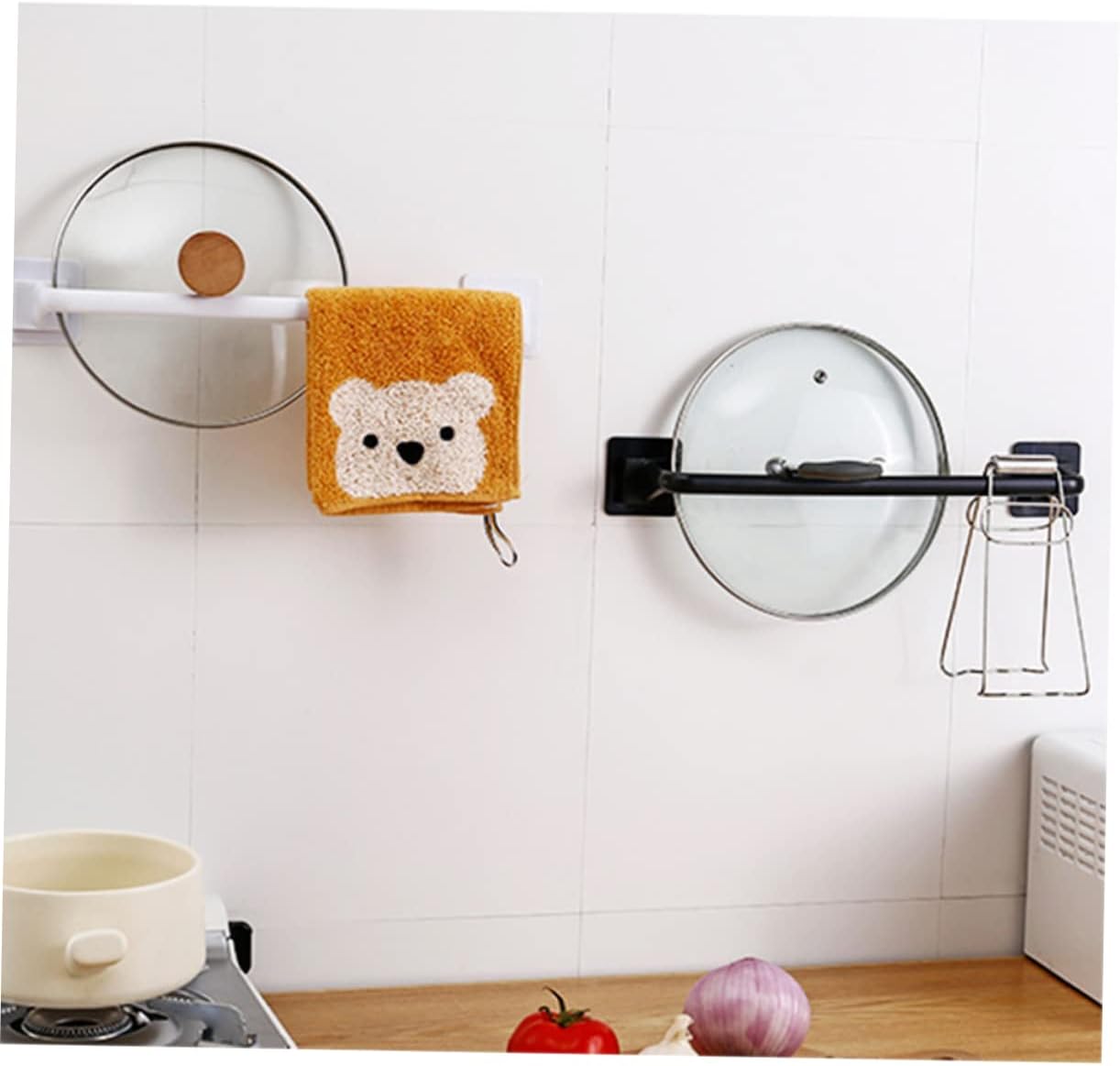 HOMSFOU Minimalist Plastic Towel Bar No Drill Adhesive Holder