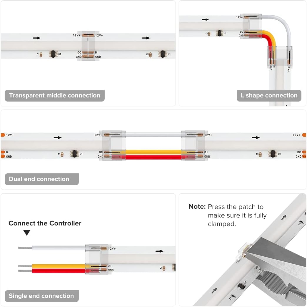 BTF-LIGHTING 3Pin COB LED Strip Connector Kit 8 Pairs 12mm Wide