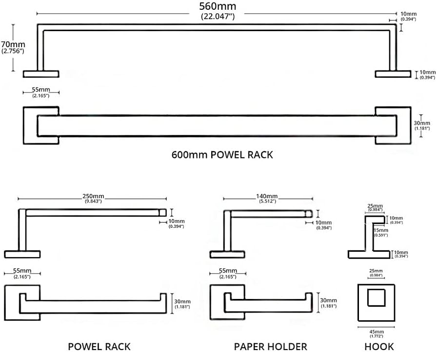 Modern Towel Rail Rack for Bathroom and Kitchen Black