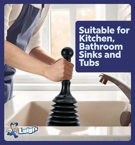 Luigis Black Accordion Plunger for Sinks and Drains