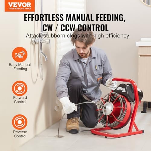 VEVOR Drain Cleaner Machine 50FT 38 Inch with 4 Cutters 1