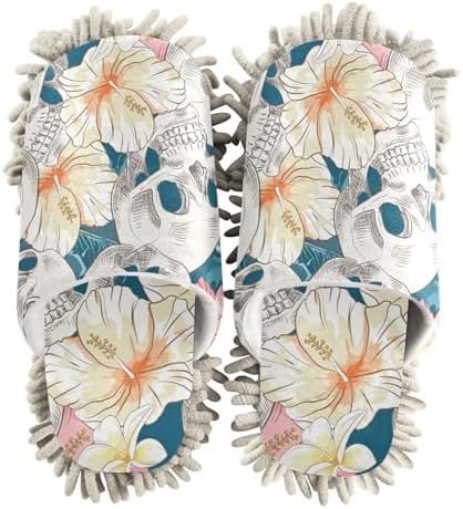 Sinestour Skull Flowers Mop Slippers for Floor Cleaning
