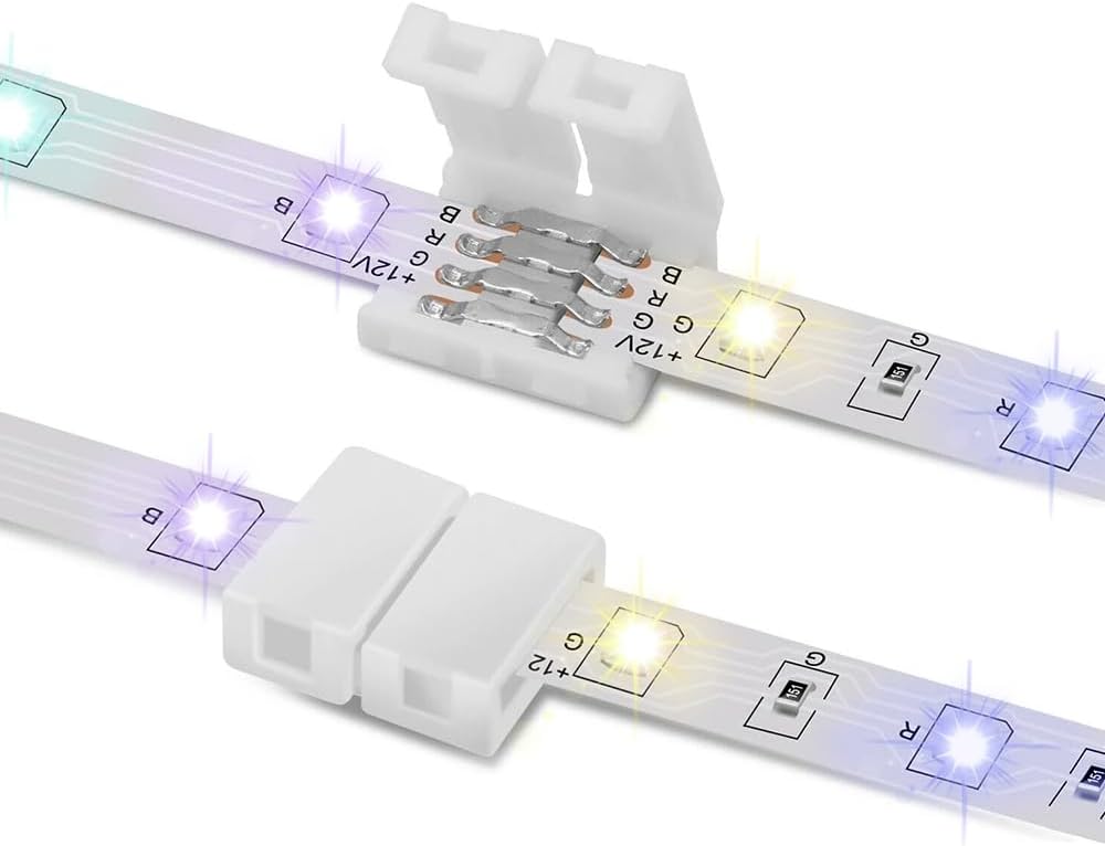 10Packs 4-Pin RGB LED Strip Connectors 10mm Solderless Adapter