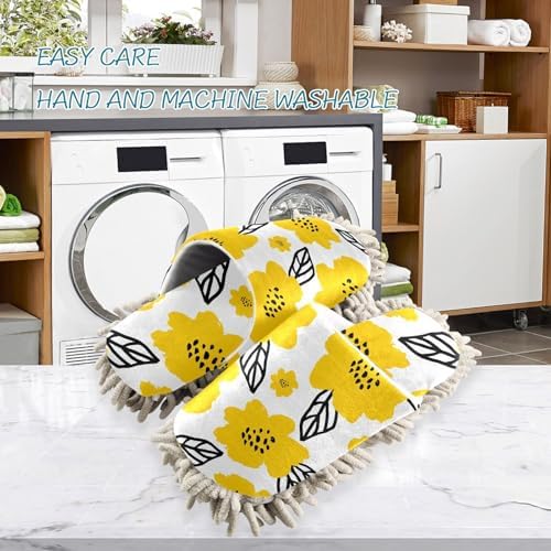 Sinestour Yellow Flower Leaves Mop Slippers for Floor Cleaning