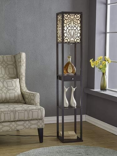 Artiva USA A808101EX Floor Lamp with Drawer and Floral Shade