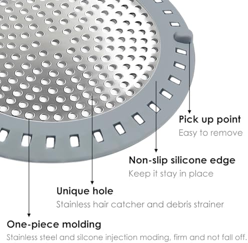 Huntonry Drain Hair Catcher 304 Stainless Steel with Silicone Edge