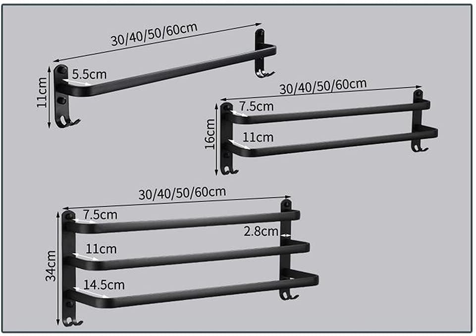 TYZK Wall-Mounted Towel Rack Matte Black 30-50 CM Space-Saving