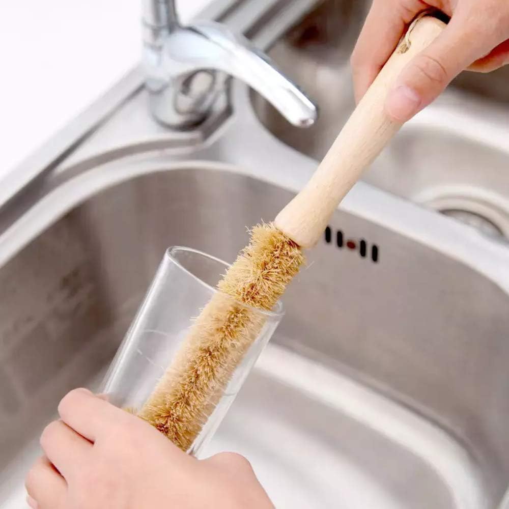 4 pk Natural Wooden Dish Scrubber with Bamboo Handle 1