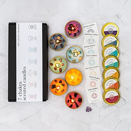 Chakra Candle Box Set of 7 with Crystals Spiritual Gifts Aromatherapy Candles