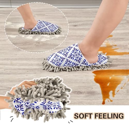 Kigai Microfiber Cleaning Slippers for Men and Women Blue White