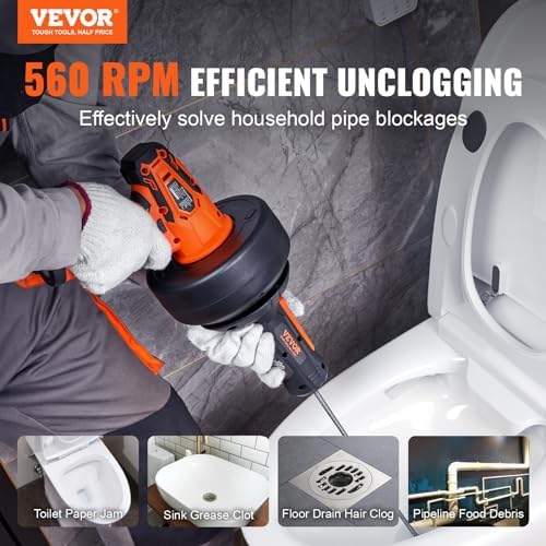 VEVOR 12V Electric Drain Auger with 25FT Cable