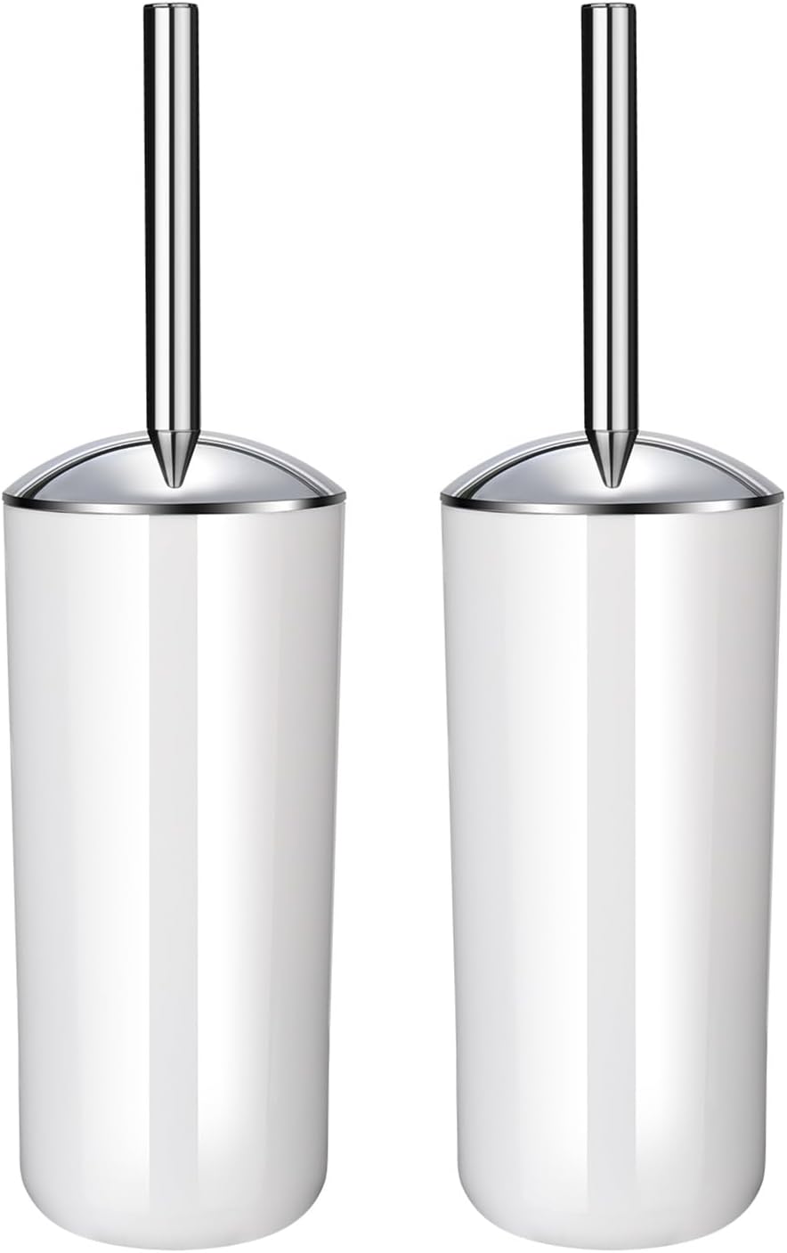Blwan White Toilet Brush with Stainless Steel Holder 2 Pack