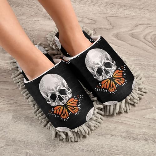 Sinestour Skull Butterfly Microfiber Mop Slippers
