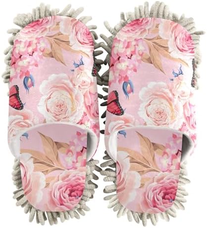 Sinestour Roses Hydrangea Mop Slippers for Floor Cleaning 1