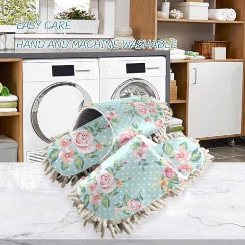 Sinestour Teal Rose Mop Slippers for Floor Cleaning