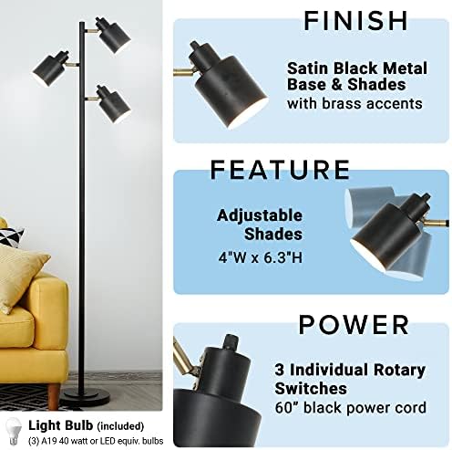 Catalina 23247-001 Modern Floor Lamp 66 Black with Metal Shades