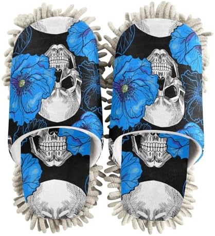 Sinestour Flowers Skull Mop Slippers for Floor Cleaning