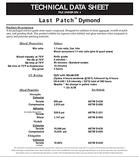 Bonstone Last Patch Dymond Stone Repair Adhesive 1 US Pint Kit 1
