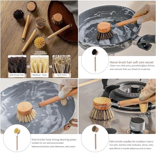 Bamboo Dish Brush with Replaceable Heads and Handle