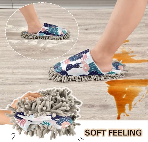 Sinestour Cactus Flowers Mop Slippers for Floor Cleaning
