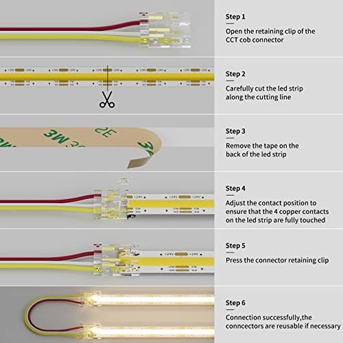 PAUTIX 10mm 3 Pin CCT COB LED Strip Connectors 4pcs Set