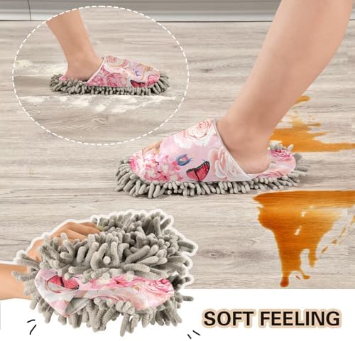 Sinestour Roses Hydrangea Mop Slippers for Floor Cleaning 1