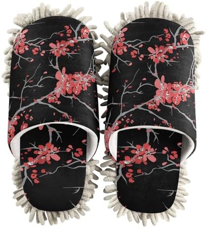 Sinestour Cherry Blossoms Mop Slippers for Floor Cleaning