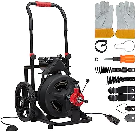 PioneerWorks 100Ft Drain Cleaner with 6 Cutters and Auto-feed Function