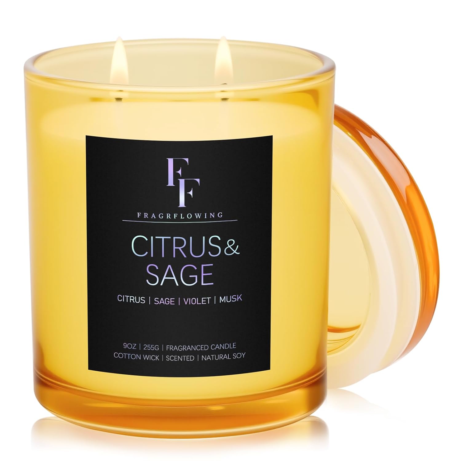 Citrus Sage Scented Candle 9 oz 2-Wick Soy Wax Luxury Aromatherapy Candle