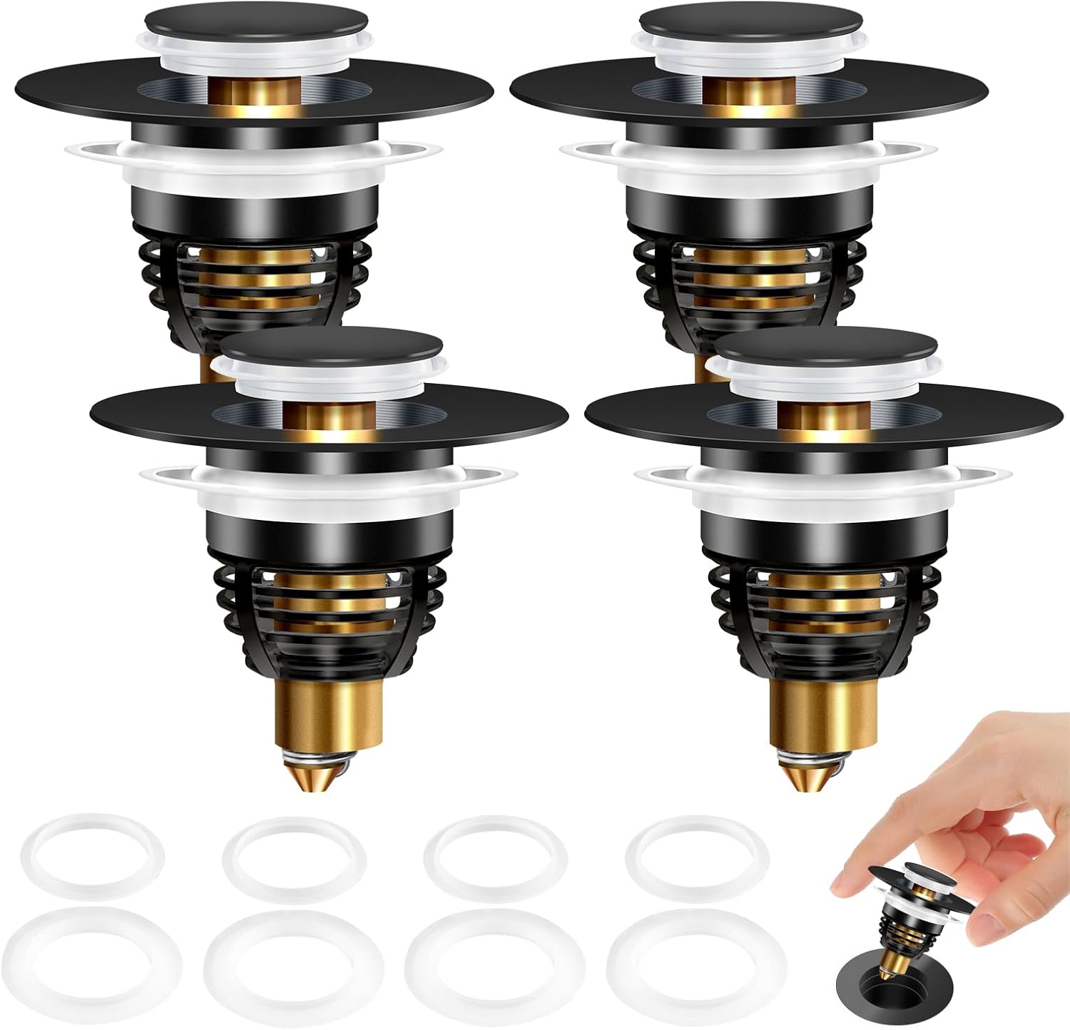 AURUZA 4 Pack Universal Sink Stopper Black