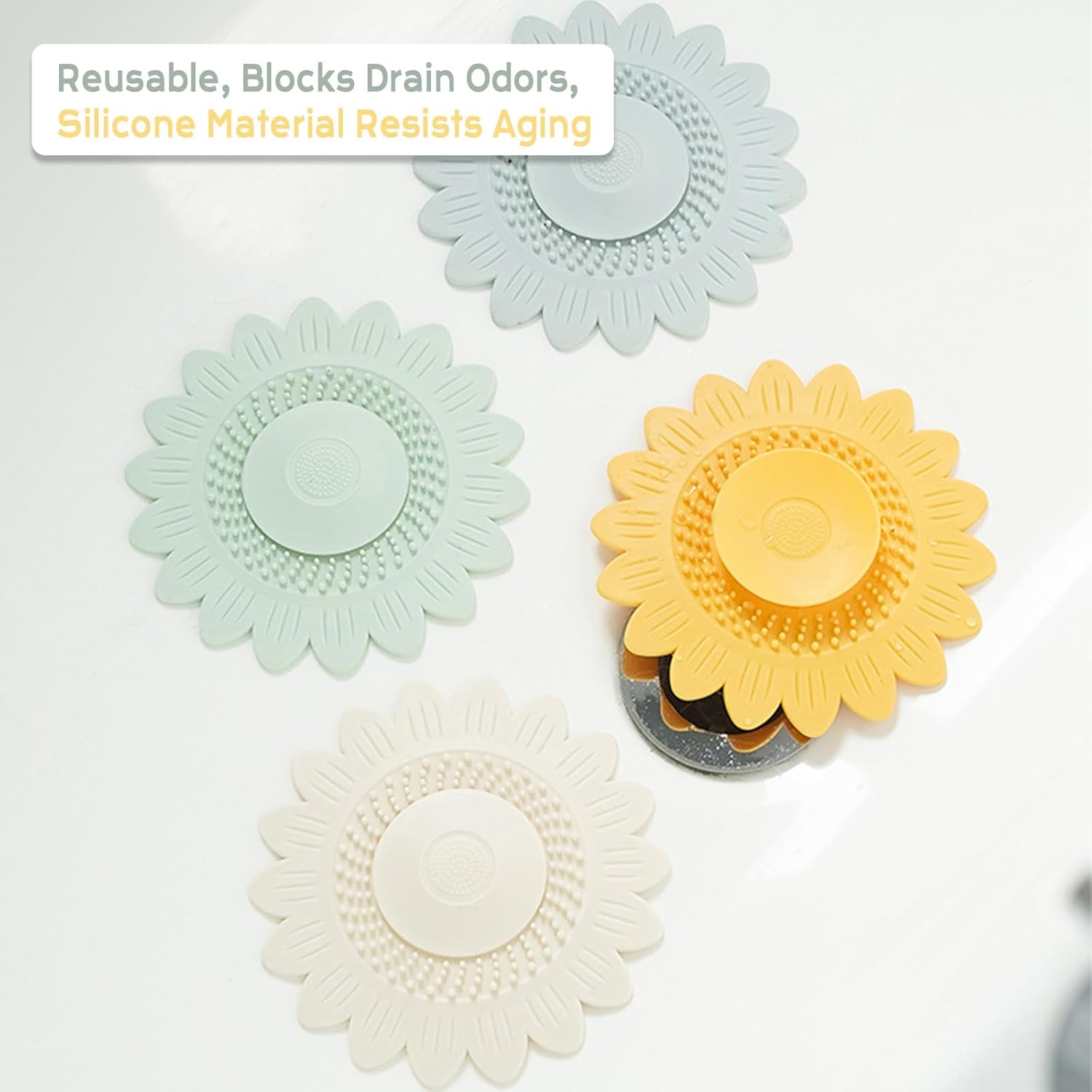 Hair Catcher for Silicone Shower Drains 4 Pack with Sunflower Design