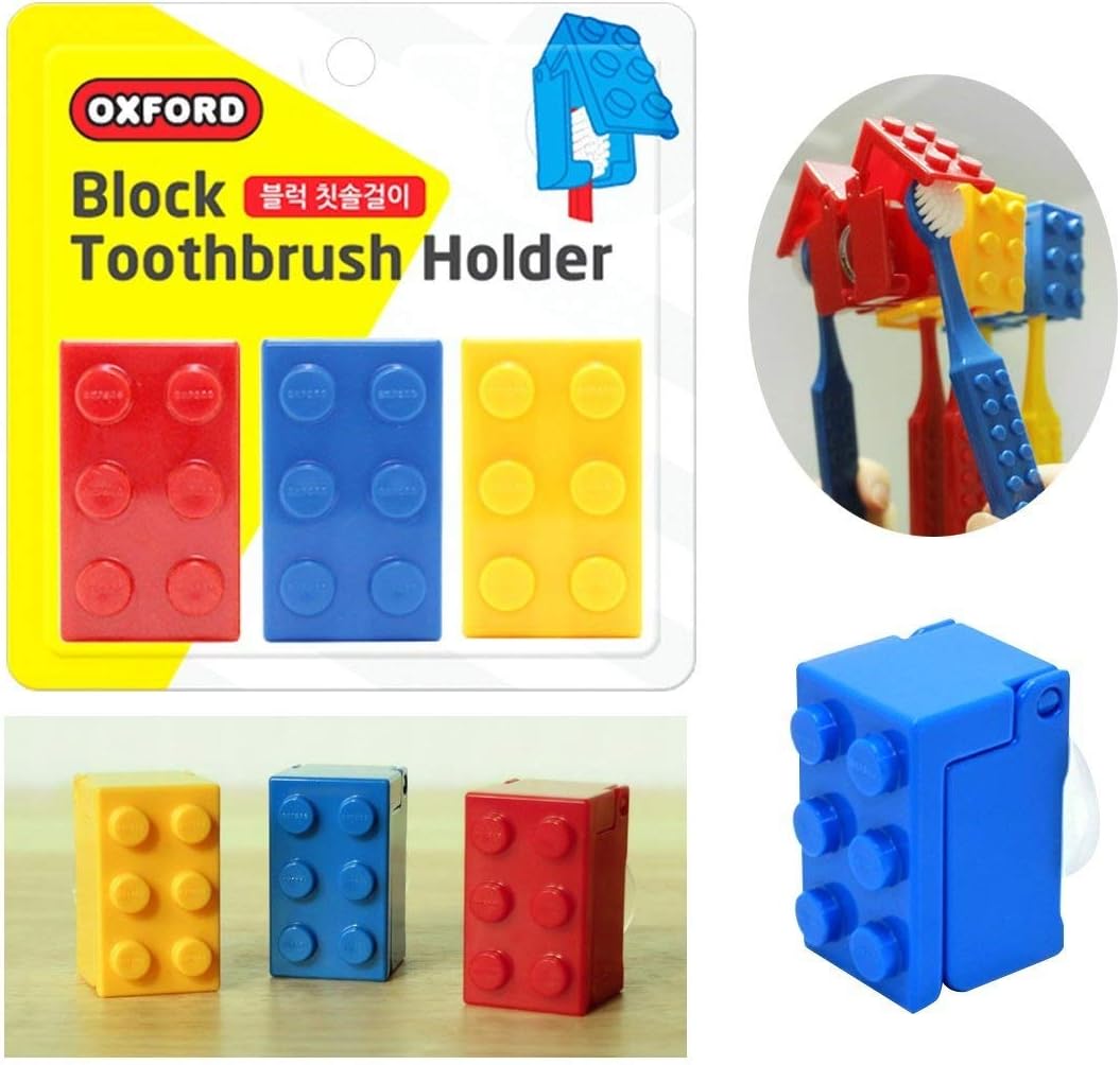 3Pcs Brick Design Toothbrush Holder Set for Kids 1