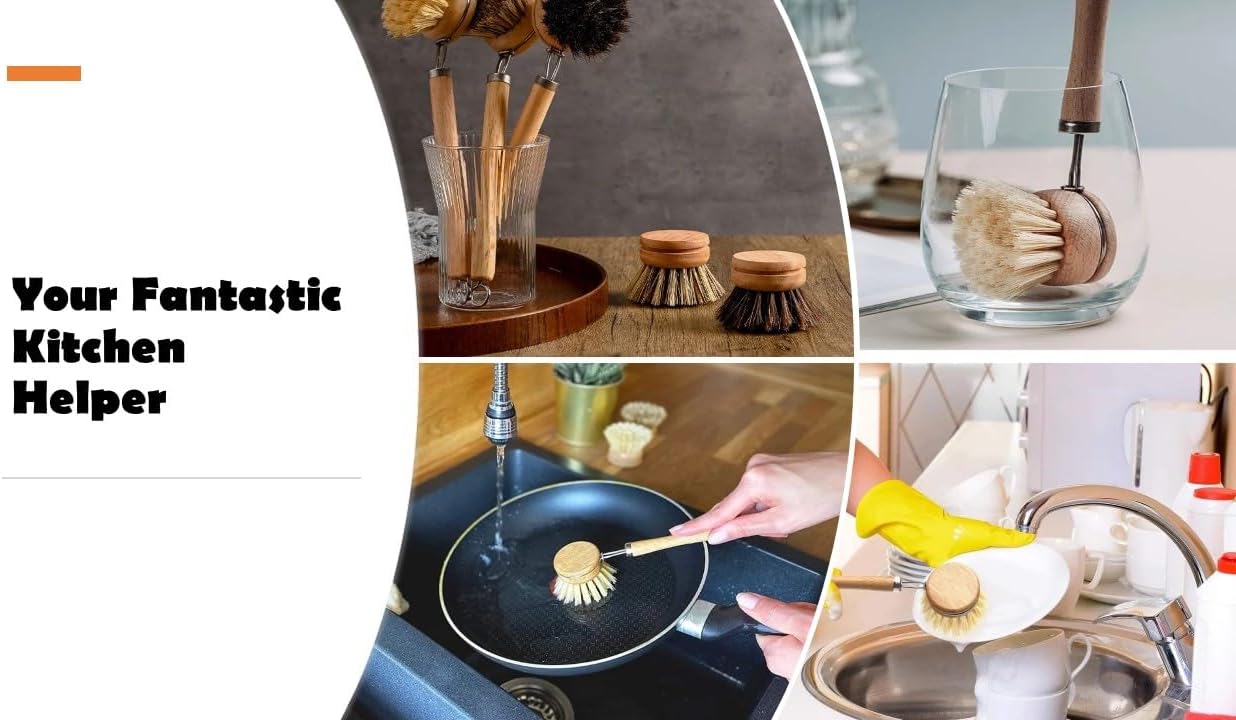 Bamboo Dish Brush with Replaceable Heads and Handle