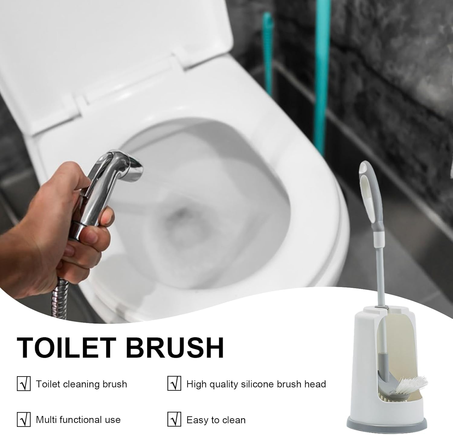 AYKHDS Toilet Brush with Holder Long Handle Tiles Stain Remover Space Saving Design