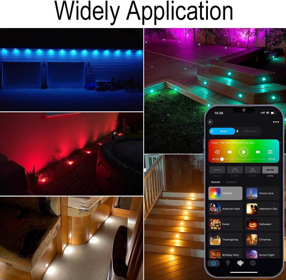 Sumaote LED Deck Lights Kit - 30pcs RGBW WiFi Smart Outdoor Landscape Lighting
