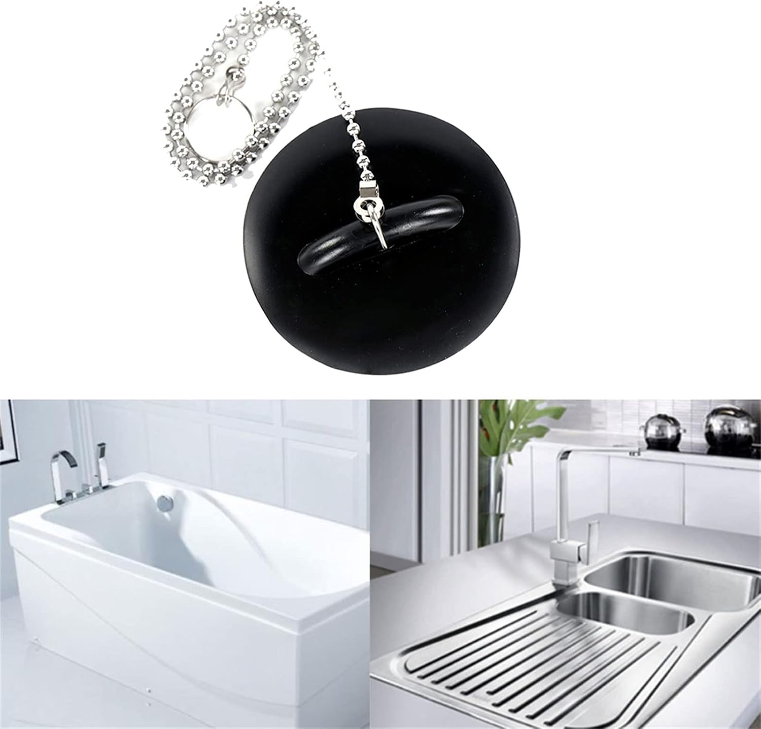 Bathroom Sink Drain Stopper with Chain Rubber Plug 1