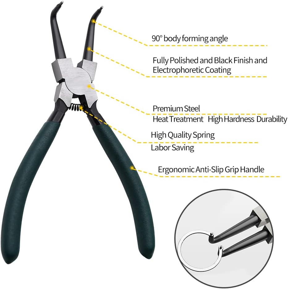LFSEMINI Snap Ring Plier Set with 300pcs Alloy Steel Circlip Rings