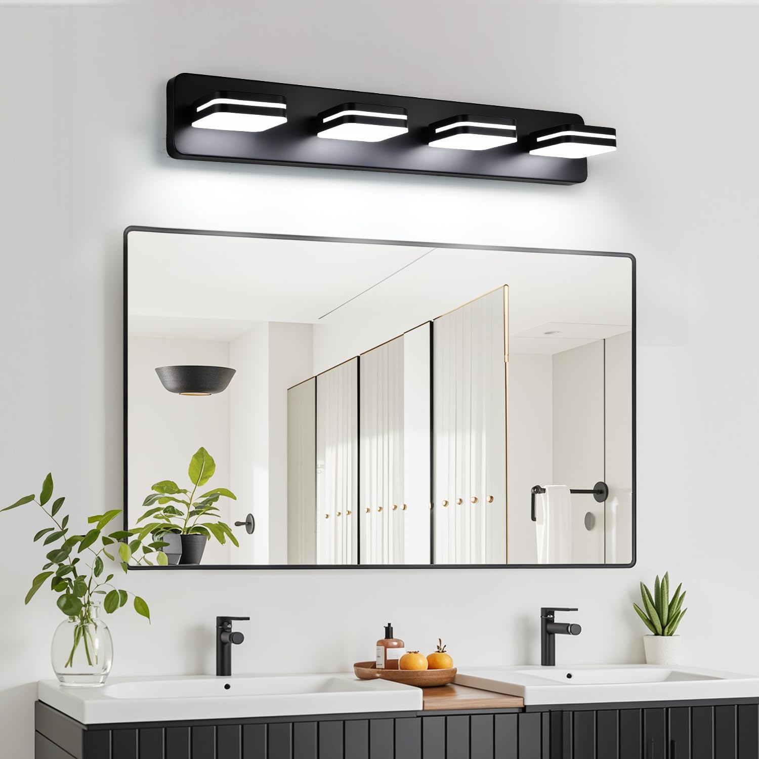 Torondo 4-Light Matte Black Vanity Light Over Mirror